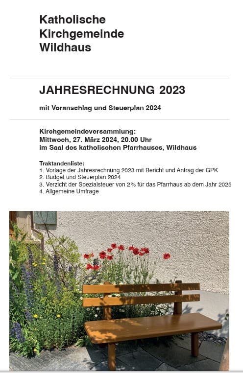 Jahresrechung 2023 Kath. Kirchgemeinde Wildhaus